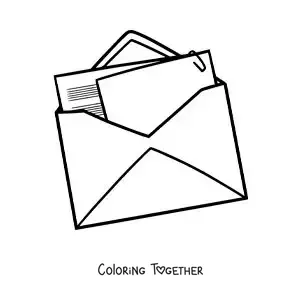 Coloring page of a letter in an envelope