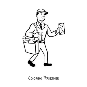 Coloring page of a mailman delivering the mail