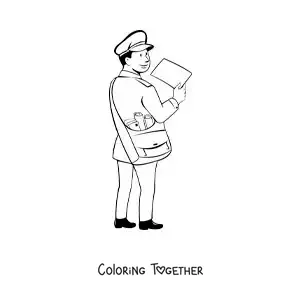 Coloring page of an animated mailman