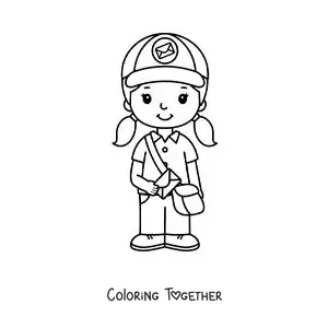 Coloring page of a girl working as a mail carrier