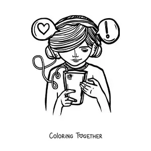 Coloring page of a girl sending messages from her phone