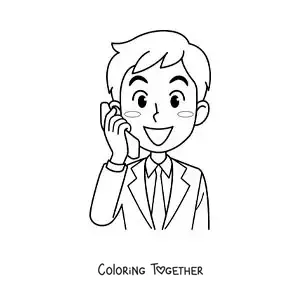 Coloring page of a man in a suit talking on the phone