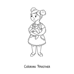 Coloring page of a girl holding a teddy bear