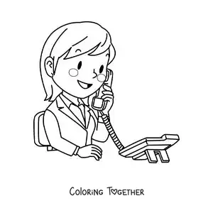 Coloring page of a woman talking on a landline phone at her job