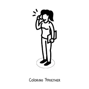 Coloring page of a woman talking on the phone