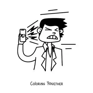 Coloring page of a man being scolded over the phone