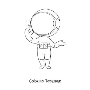 Coloring page of an astronaut talking on the phone