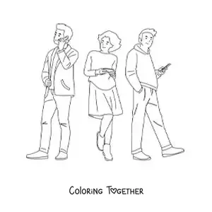 Coloring page of young kids using the phone to communicate