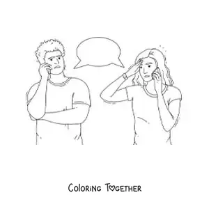 Coloring page of a couple arguing over the phone