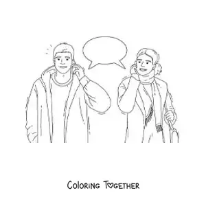 Coloring page of a couple talking on the phone