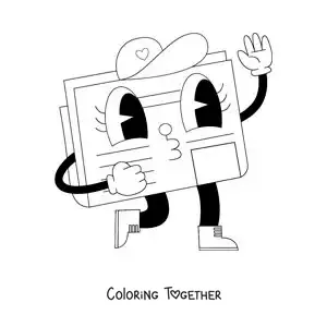 Coloring page of a cartoon of an animated newspaper