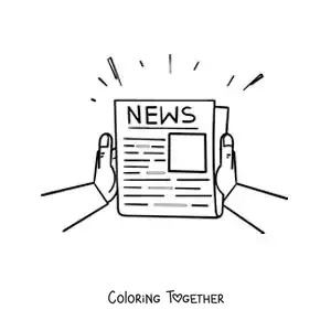 Coloring page of a pair of hands holding a printed newspaper