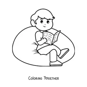 Coloring page of a cartoon boy sitting and reading the newspaper