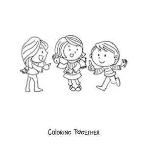 Coloring page of three girls playing rock paper scissors