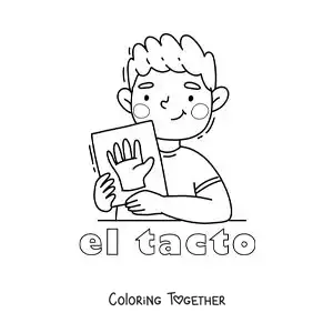 Coloring page of a child pointing to their nose