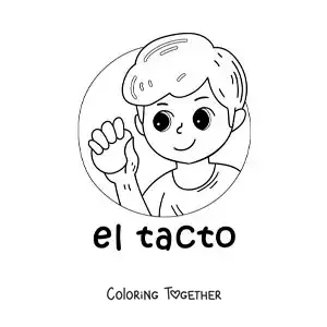 Coloring page of a boy touching a ball with his hand