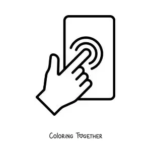 Coloring page of a finger touching a touchscreen