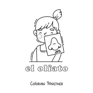 Coloring page of a girl pointing to her nose