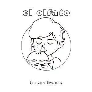 Coloring page of a boy smelling a freshly baked pie