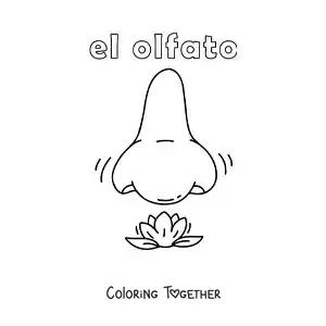 Coloring page of a nose smelling a flower