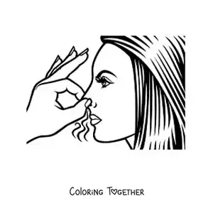 Coloring page of a woman covering her nose