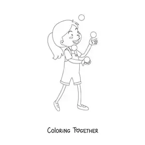 Coloring page of a girl juggling