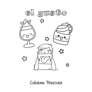 Coloring page of cartoon sweets and the sense of taste