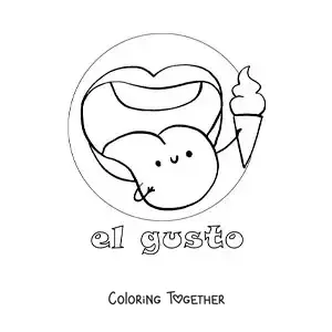 Coloring page of a cartoon tongue as a symbol of the sense of taste