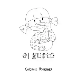Coloring page of a girl tasting strawberries with her sense of taste