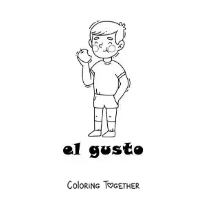 Coloring page of a boy eating an apple