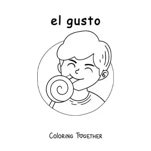 Coloring page of a boy tasting a sweet with his sense of taste