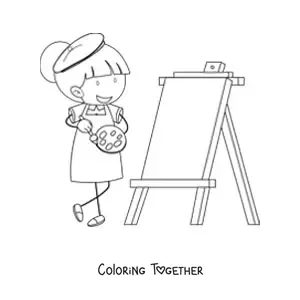 Coloring page of a girl painting a picture