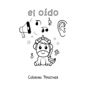 Coloring page of cartoon examples of the sense of hearing for kids