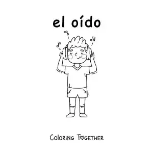 Coloring page of a cartoon boy listening to music with his ears