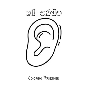 Coloring page of the ear as part of the sense of hearing for kids