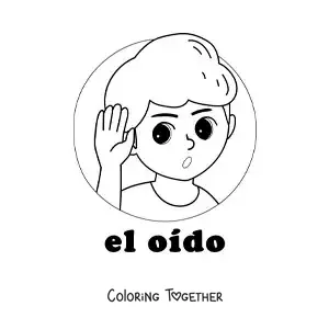 Coloring page of a boy listening to a noise with his ear