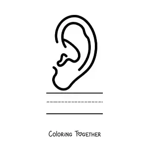 Coloring page of an educational activity for kids about the sense of hearing