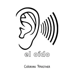 Coloring page of an ear listening to sound waves