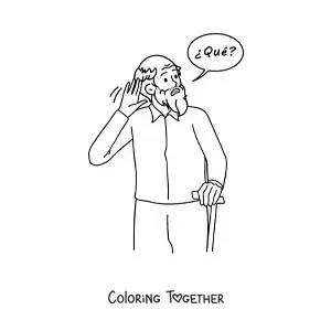 Coloring page of a grandfather with hearing loss