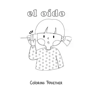 Coloring page of a girl listening through a cup telephone