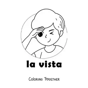 Coloring page of a boy looking into the distance with the text "sight"