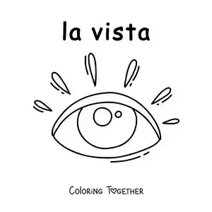 Coloring page of an educational worksheet about the sense of sight