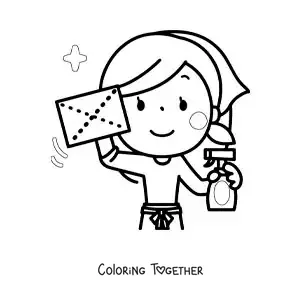 Coloring page of a woman cleaning