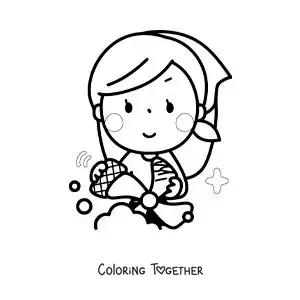 Coloring page of a cartoon mom cleaning a fan
