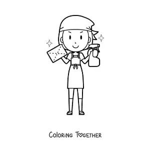 Coloring page of a mom ready to clean her house