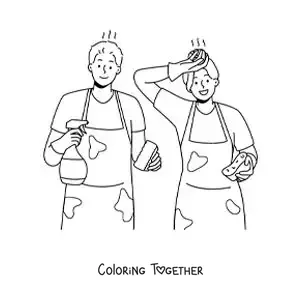 Coloring page of a couple tired of doing the chores