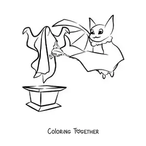 Coloring page of a cartoon bat dusting a ghost