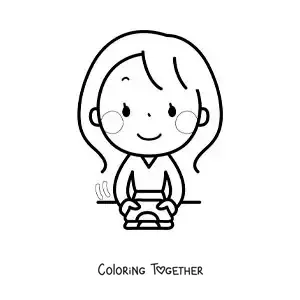Coloring page of a woman folding the freshly washed laundry