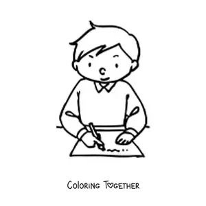 Coloring page of a boy studying
