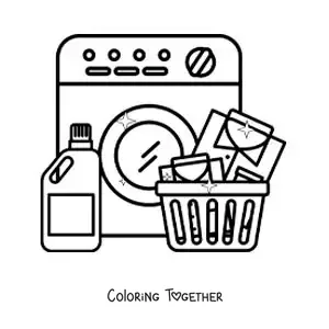 Coloring page of a washing machine and laundry soap
